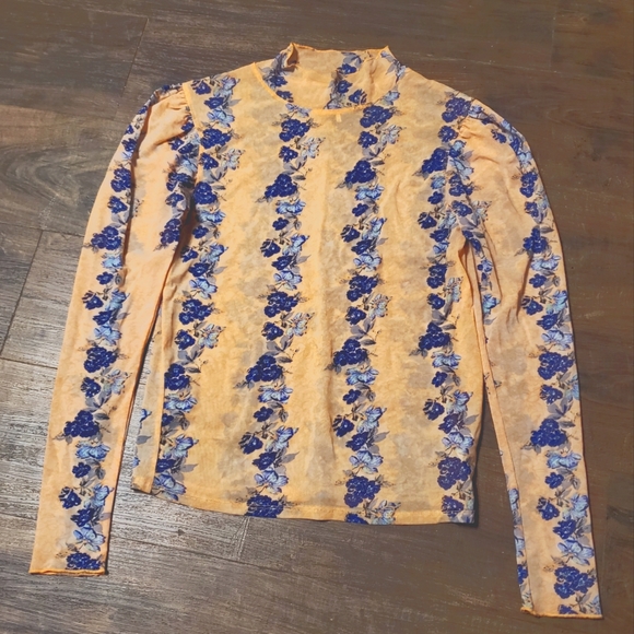 Free People L Floral Mesh Longsleeve - Picture 1 of 3